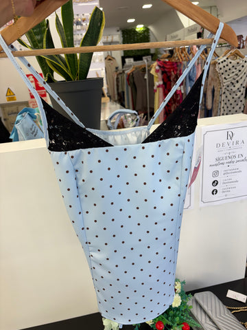 Camisa Corset Lunares - Celeste